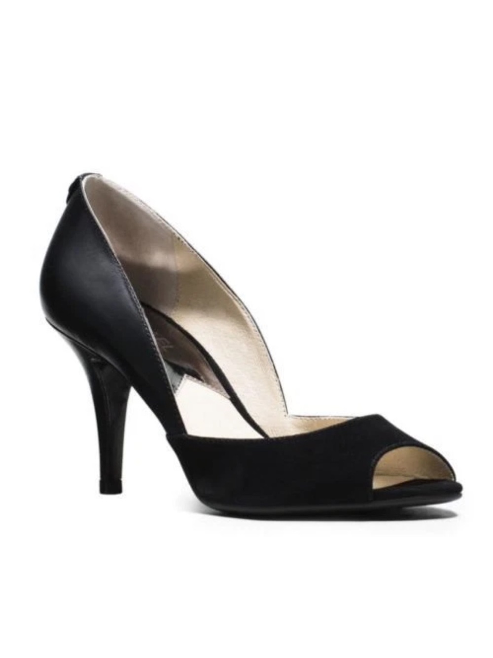 New Michael Kors Black Nathalie Leather & Suede Peep-Toe Heels